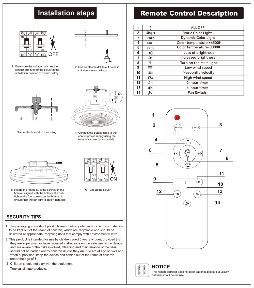 RGB Lighting 3CCT Dimmable 2.4G Remote Control Surface Smart Ceiling Fan Light