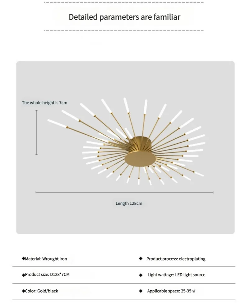 Wholesale Creative Fireworks Modern Acrylic LED Ceiling Lamp Restaurant Bedroom Gold Acrylic Surface Mounted Ceiling Light Fixture (ZY-X001)