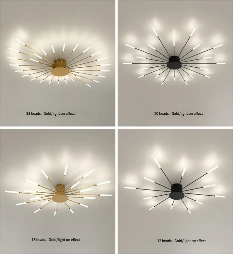 Wholesale Creative Fireworks Modern Acrylic LED Ceiling Lamp Restaurant Bedroom Gold Acrylic Surface Mounted Ceiling Light Fixture (ZY-X001)