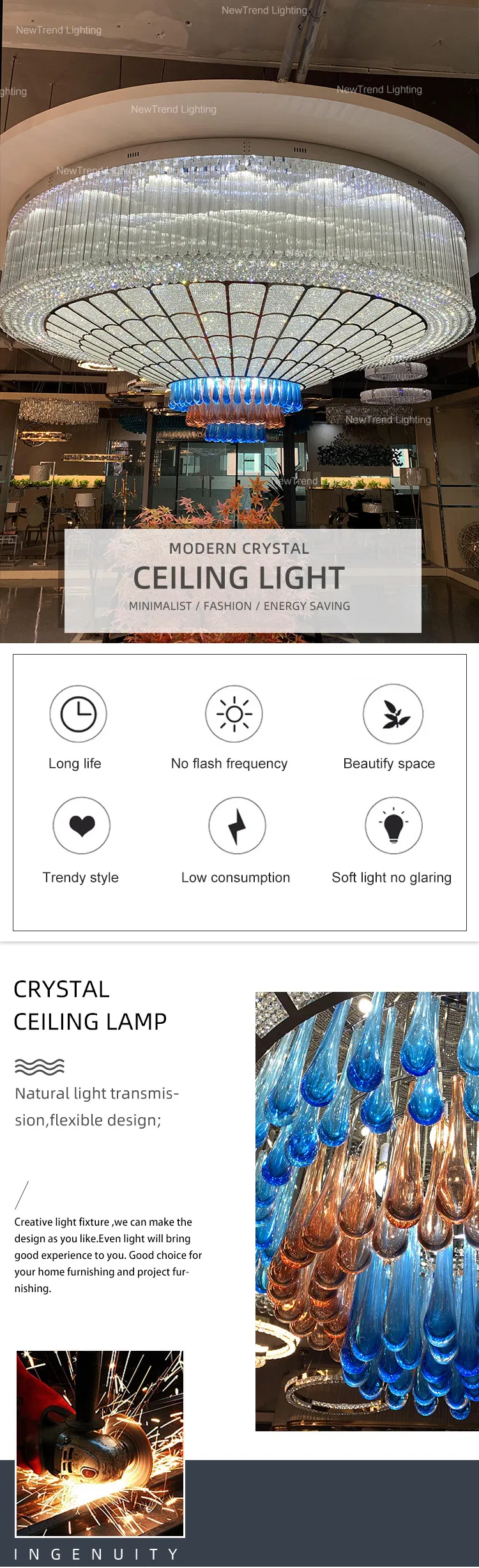 Luxury Lamp Custom Large Project Banquet Lighting Luxury LED Crystal Ceiling Chandelier