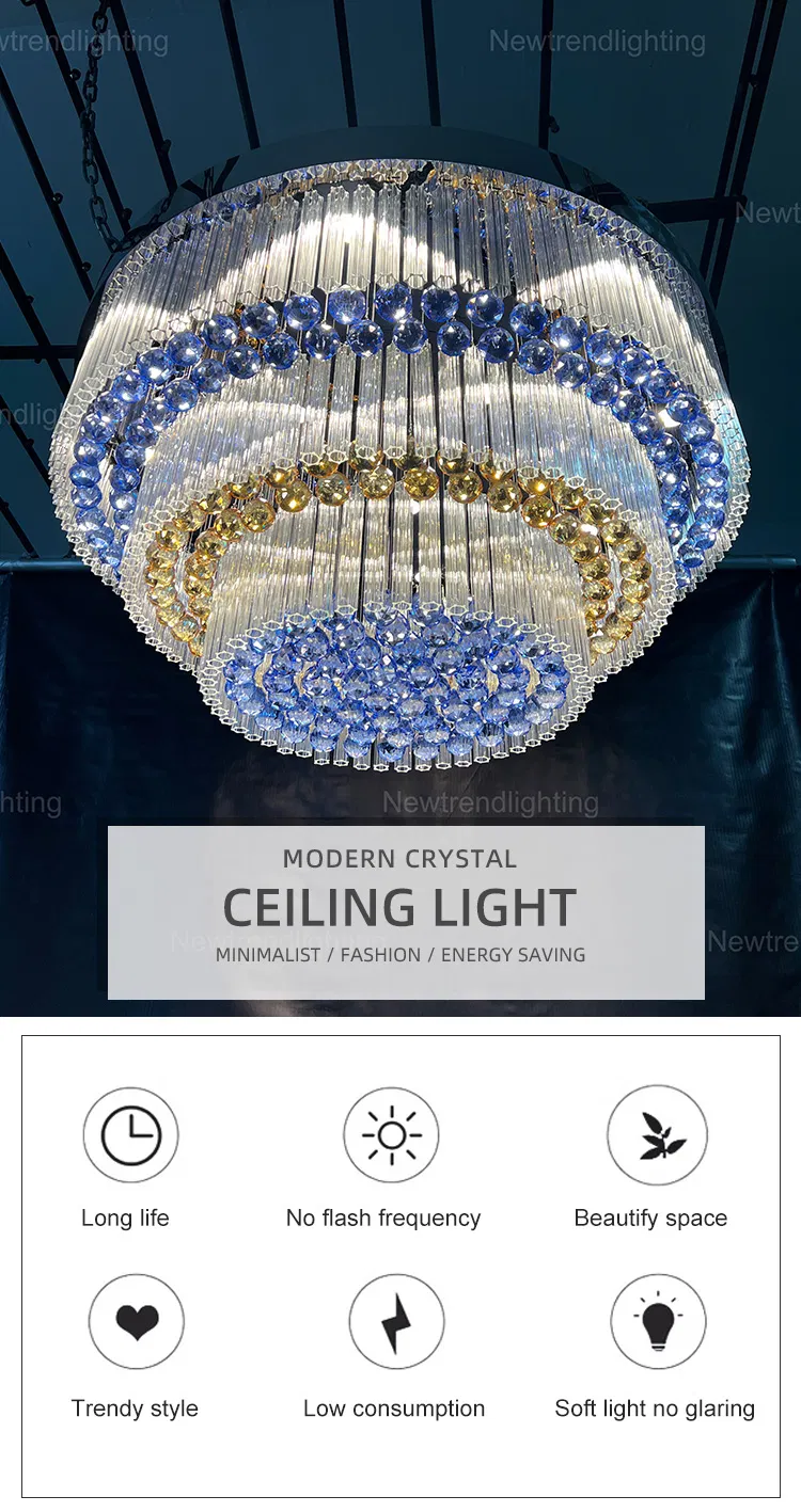 Professional Custom Indoor Hotel Decoration Lighting Luxury Crystal Ceiling Chandelier