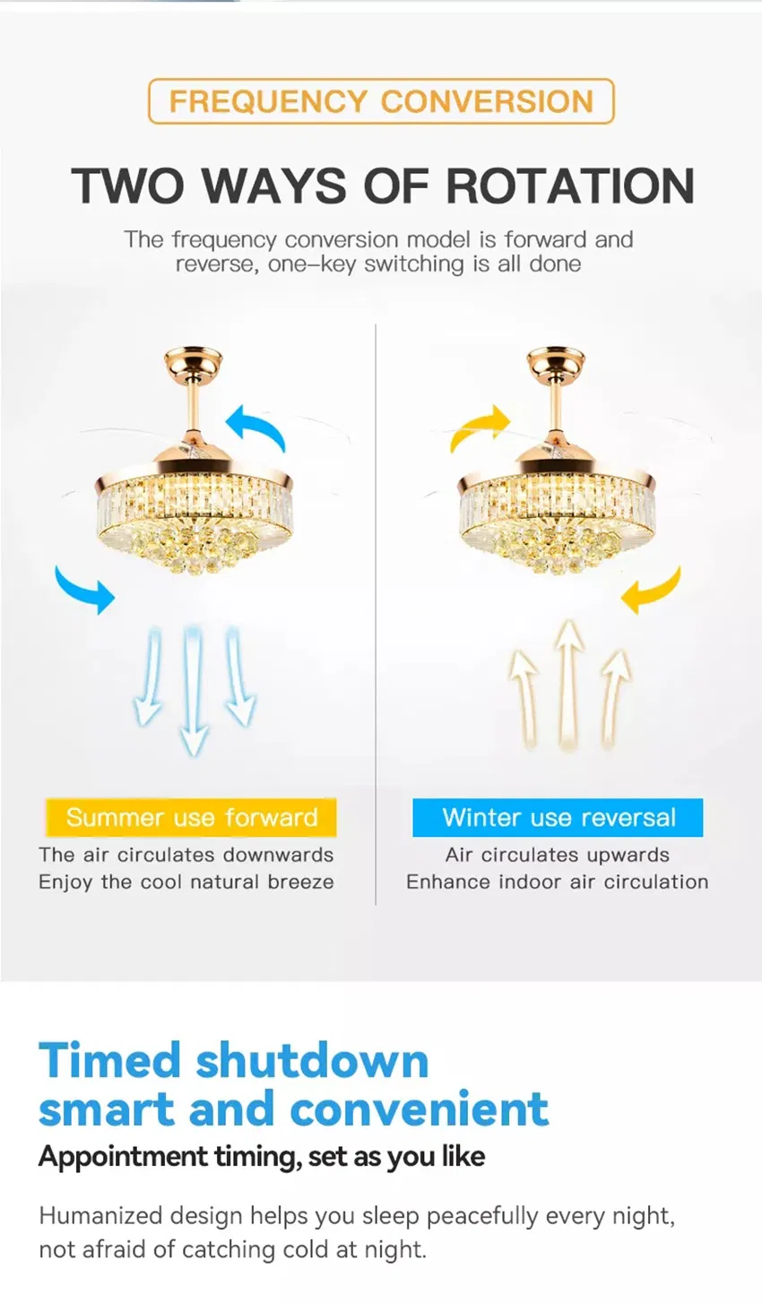 Modern Crystal Ceiling Fan Light Invisible Ceiling Lamp for Living Room