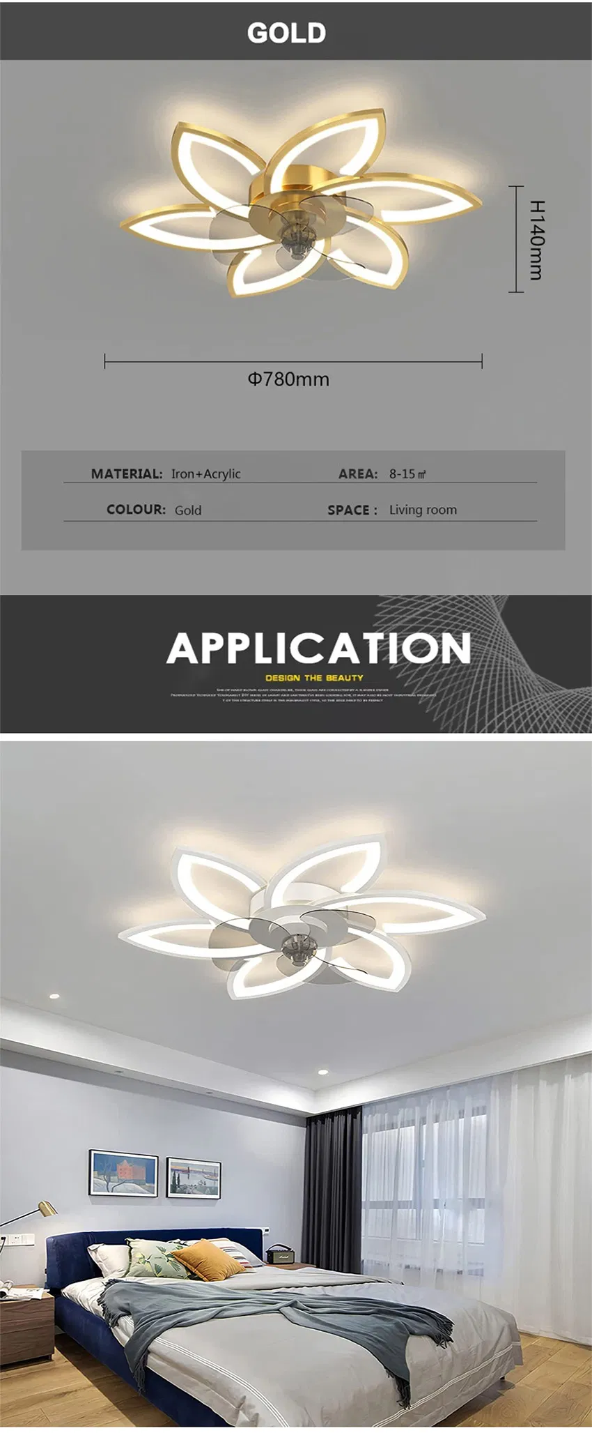 Modern 6-Head Acrylic Ceiling Lighting Fixture for Bedroom Kitchen Indoor Use