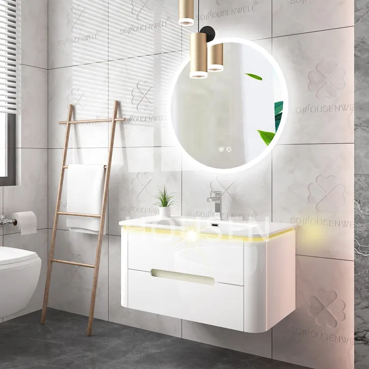 Home Bathroom Furniture Cabinet with Smart LED Round Light Mirror Variety