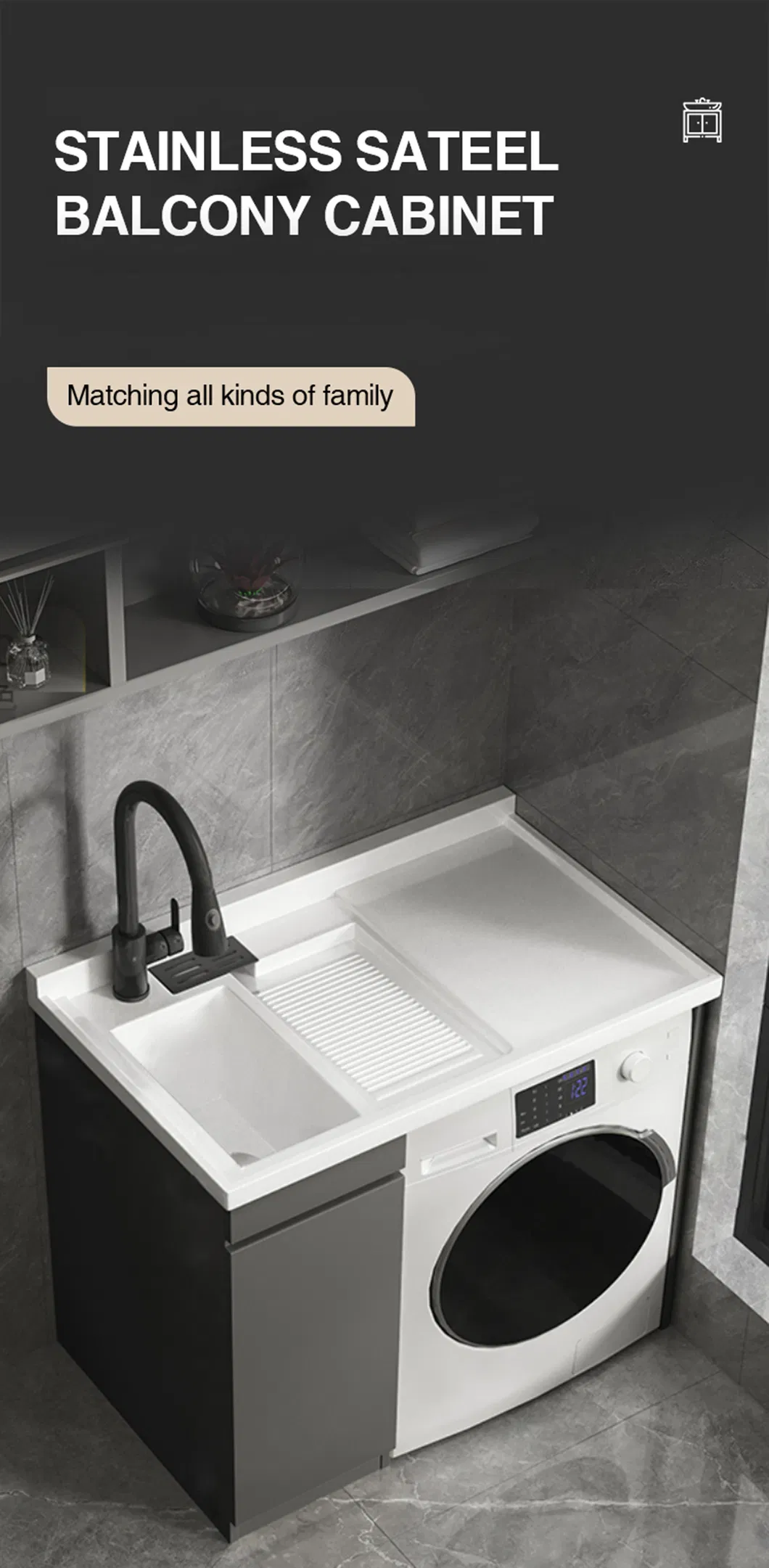 1000mm Balcony Laundry Sink Cabinet with Washing Machine in Balcony Storage Cabinet