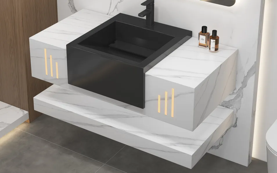 Stylish Wall-Mounted Bath Open Storage Cabinet Vanity Sink Classical Bathroom Furniture