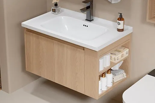 Hot-Selling Wood Color Bath Furniture Wall Hanging Mirror Bathroom Sink Cabinet