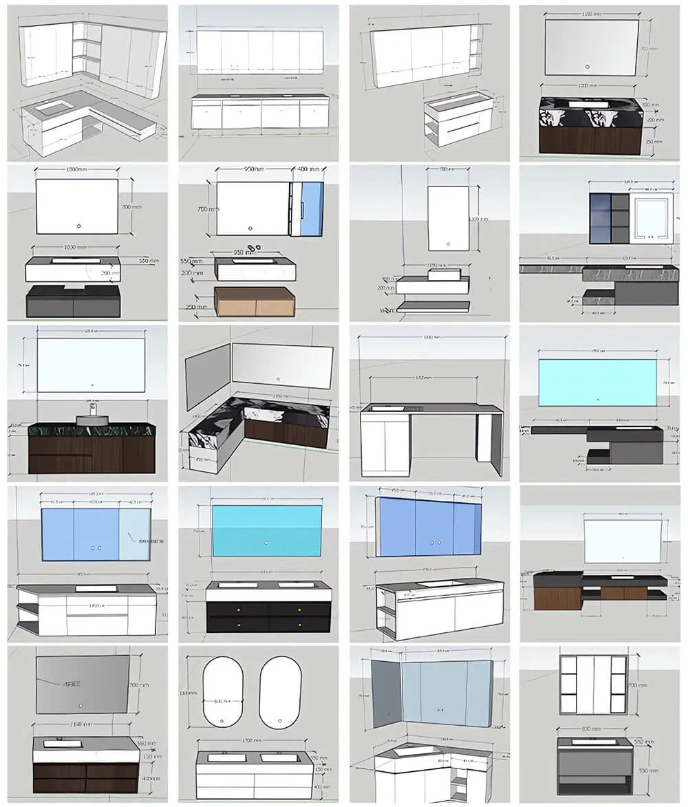 Modern Wall Mounted Bathroom Vanity Set for Bathroom Hotel Villa Apartment Washroom LED Mirror Cabinet