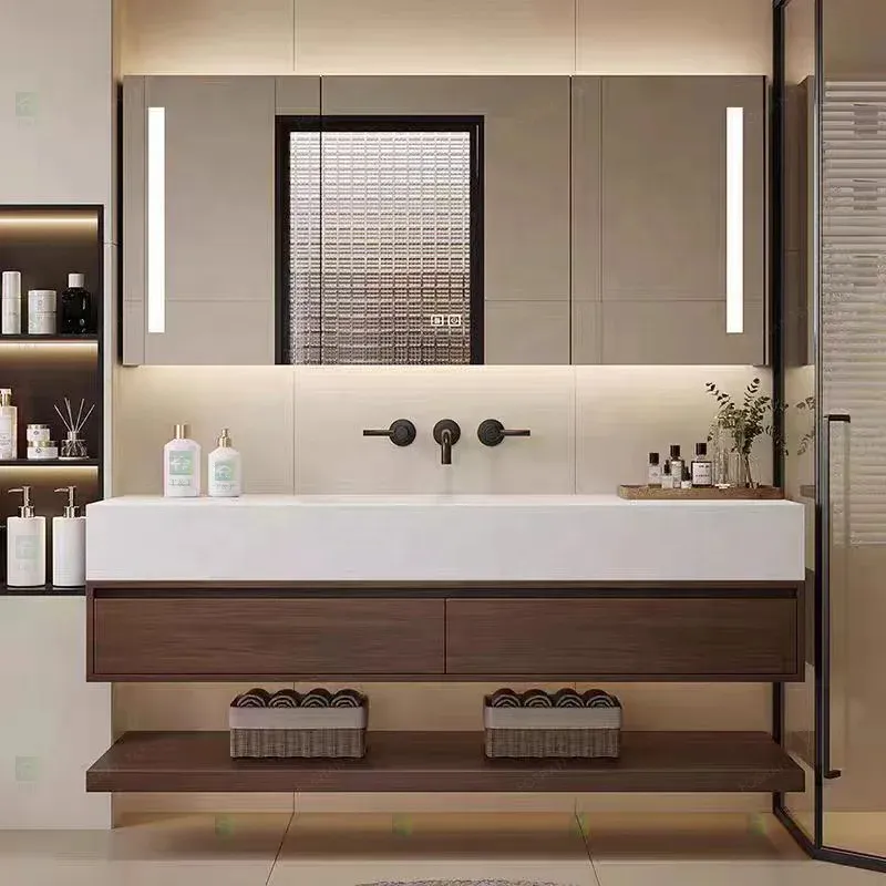 Modern Wall Mounted Bathroom Vanity Set for Bathroom Hotel Villa Apartment Washroom LED Mirror Cabinet