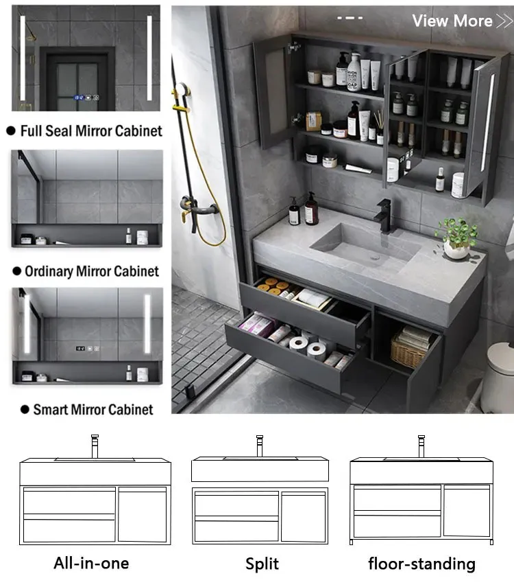 Modern Wall Mounted Bathroom Vanity Set for Bathroom Hotel Villa Apartment Washroom LED Mirror Cabinet