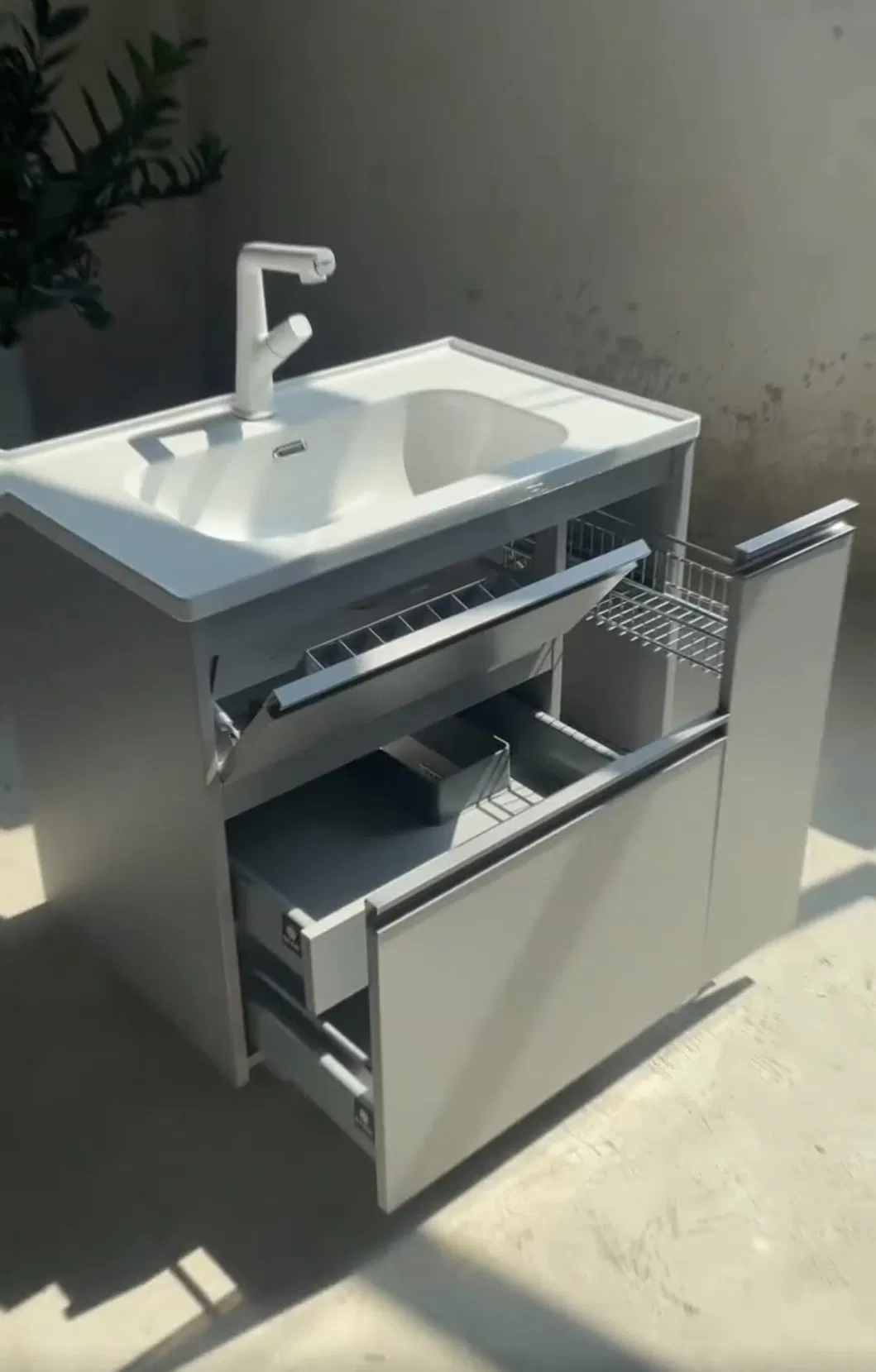 Built Multi-Functional Storage Shelf Modern Bathroom Vanity Made by Plywood Wall Mounted Bathroom Sink