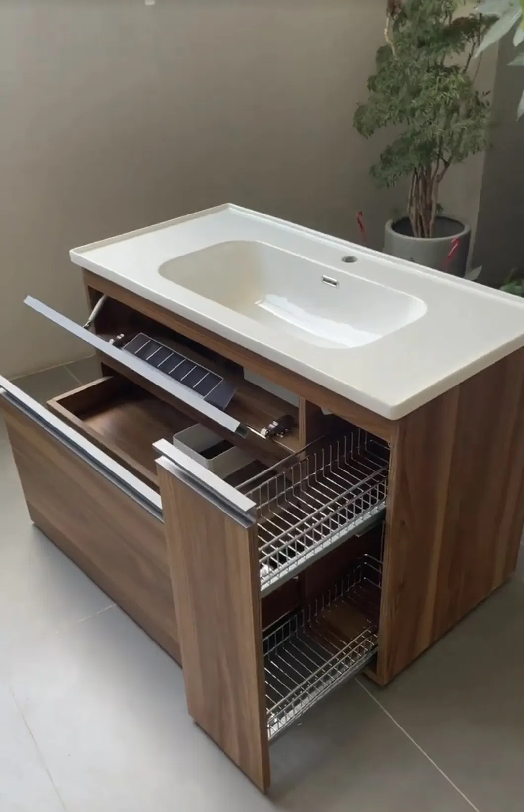 Built Multi-Functional Storage Shelf Modern Bathroom Vanity Made by Plywood Wall Mounted Bathroom Sink