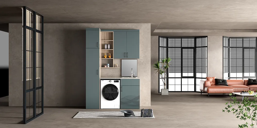 Compact Laundry Cabinet Tower with Vertical Washing Machine Slot and Detergent Storage for Tight Spaces