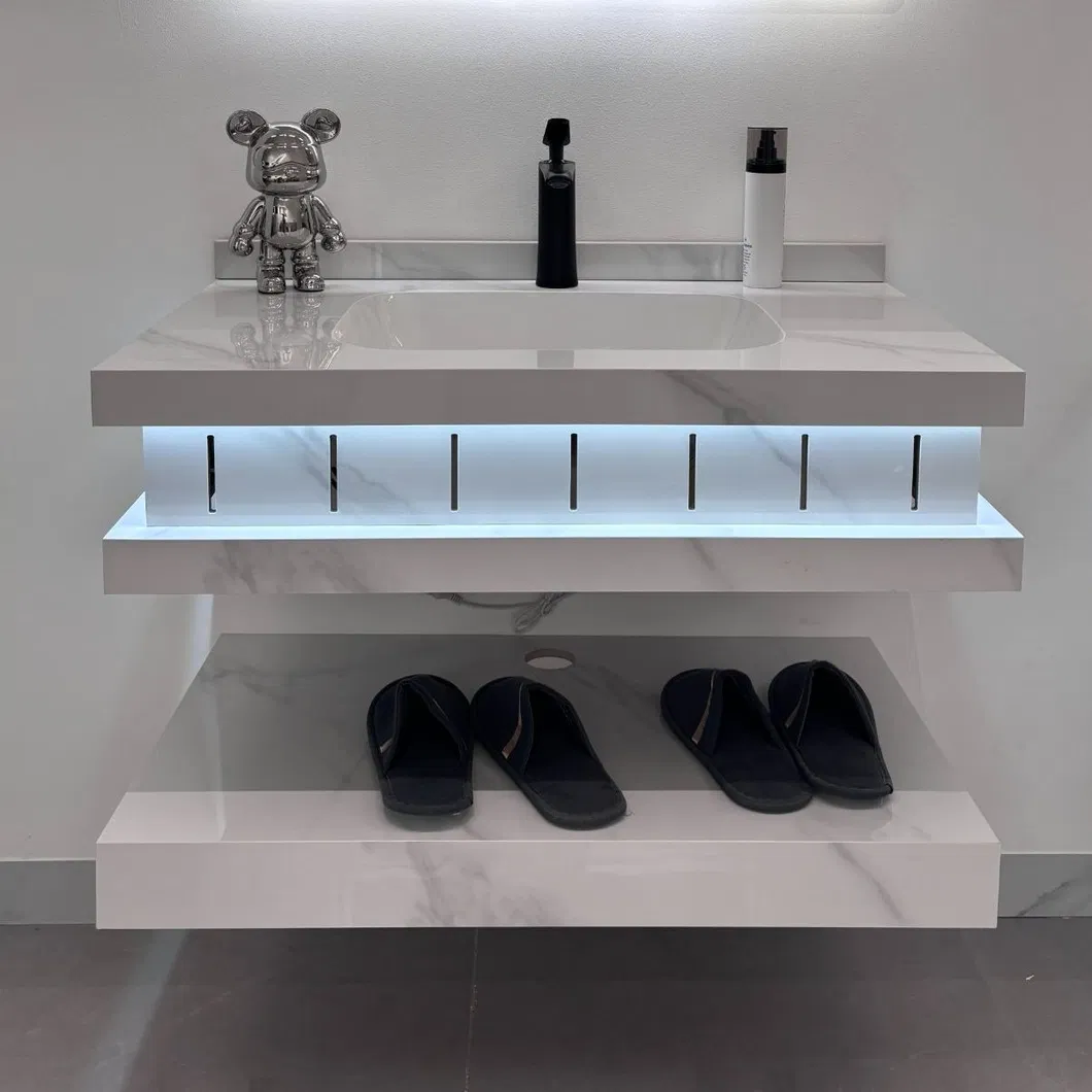 Grade a Customizable Double Color Sintered Stone Wall Hung Bathroom Vanity with Ceramic Sink