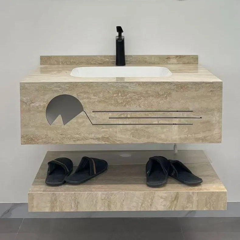 Grade a Customizable Double Color Sintered Stone Wall Hung Bathroom Vanity with Ceramic Sink