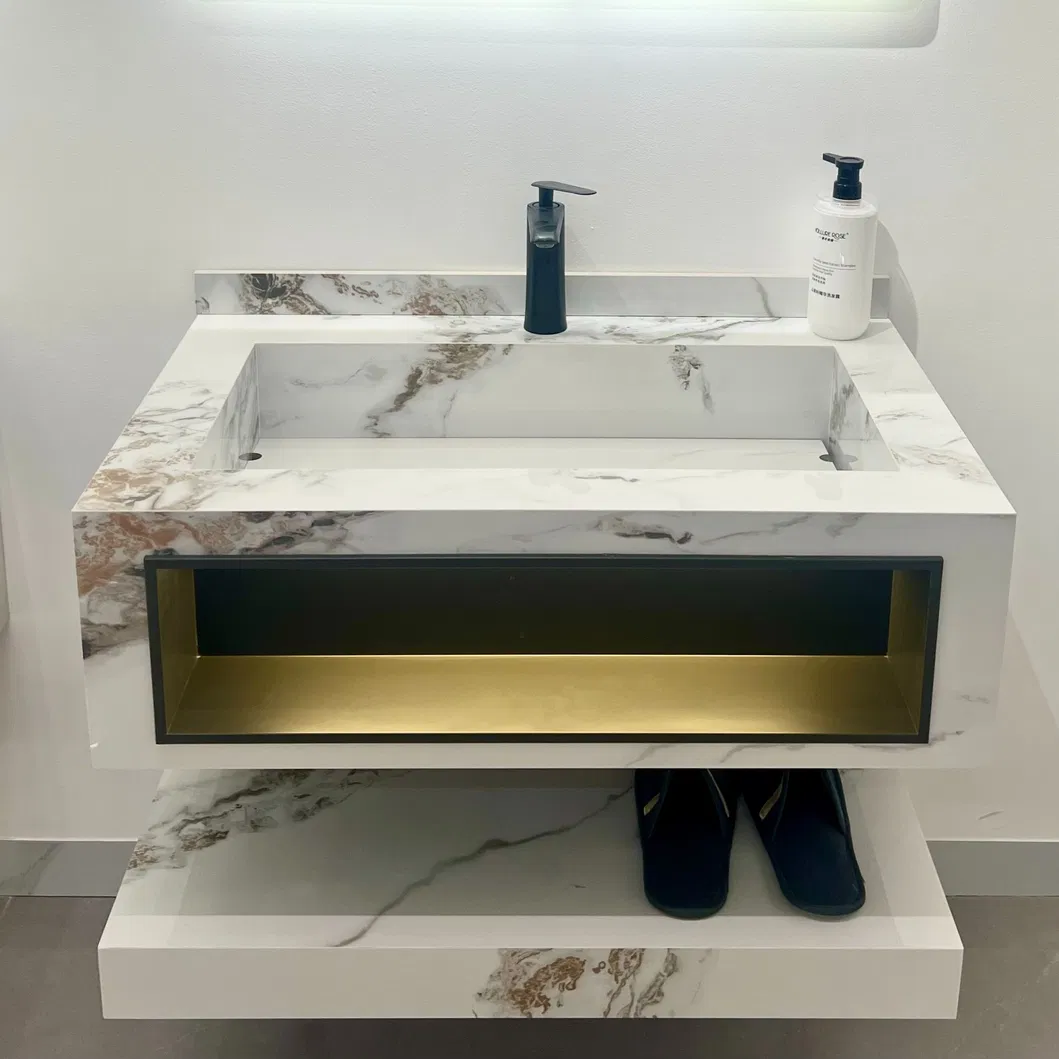 Grade a Customizable Double Color Sintered Stone Wall Hung Bathroom Vanity with Ceramic Sink