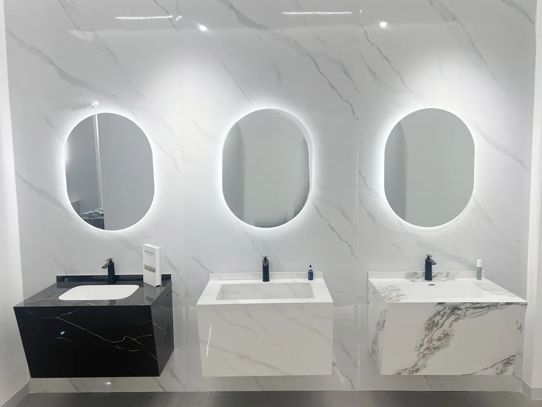 Grade a Customizable Double Color Sintered Stone Wall Hung Bathroom Vanity with Ceramic Sink