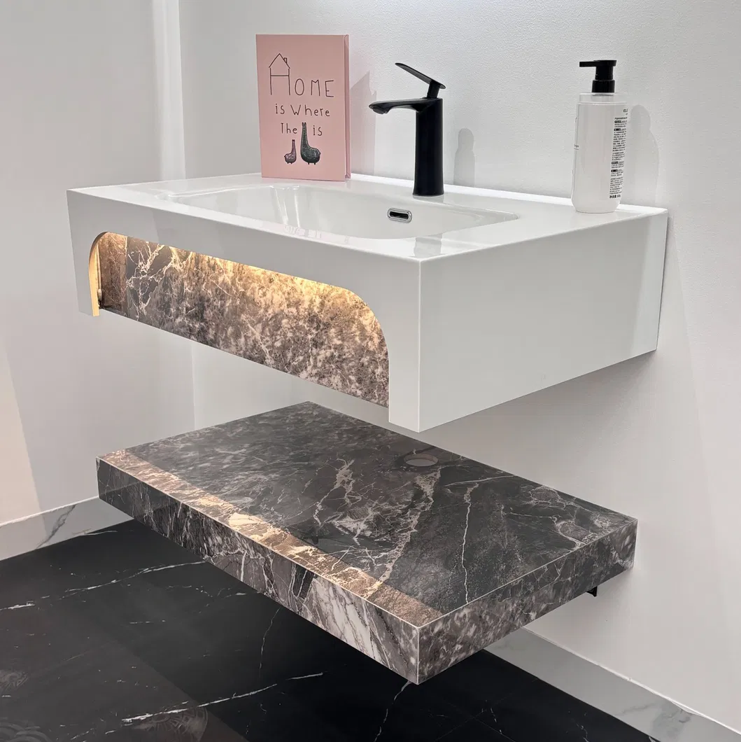 Grade a Customizable Double Color Sintered Stone Wall Hung Bathroom Vanity with Ceramic Sink