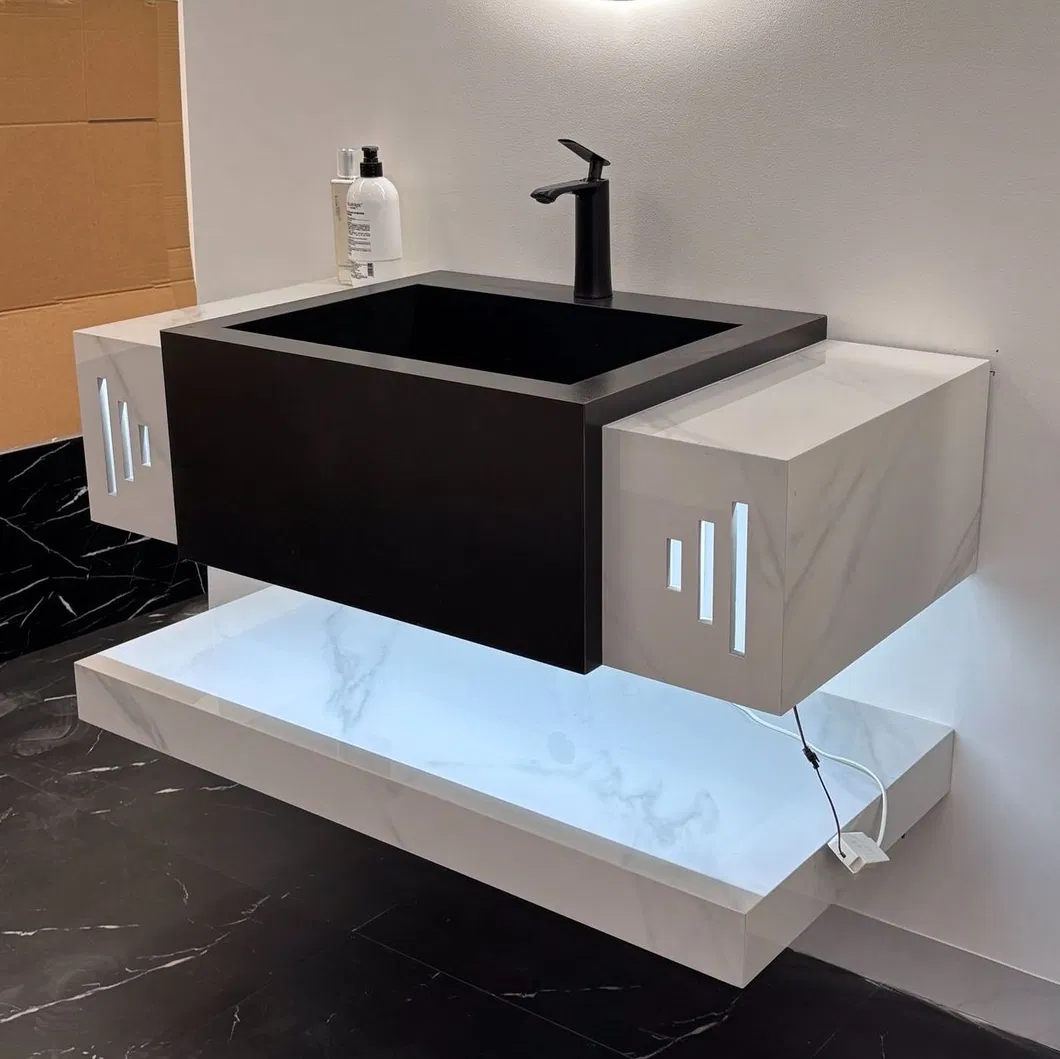 Grade a Customizable Double Color Sintered Stone Wall Hung Bathroom Vanity with Ceramic Sink
