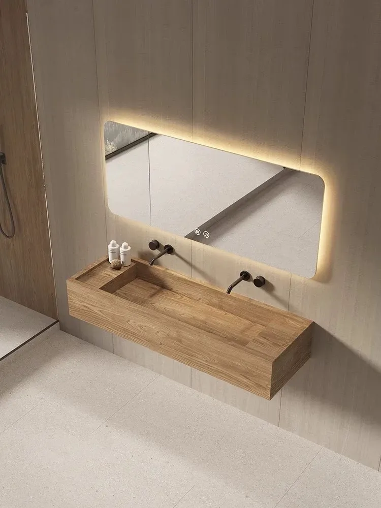 Modern Wholesale Price Home Decoration Customized Wooden Shape Sintered Stone Rectangular Bathroom Vanity