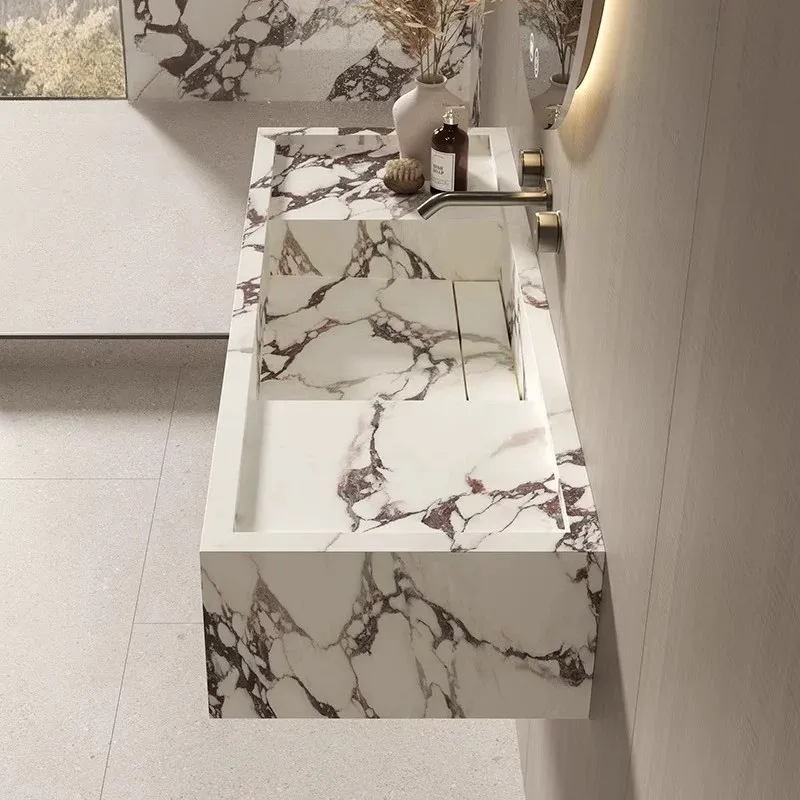 Modern Wholesale Price Home Decoration Customized Wooden Shape Sintered Stone Rectangular Bathroom Vanity