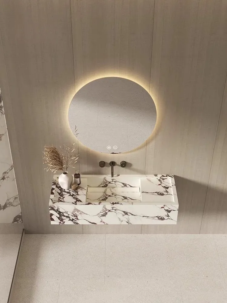 Modern Wholesale Price Home Decoration Customized Wooden Shape Sintered Stone Rectangular Bathroom Vanity