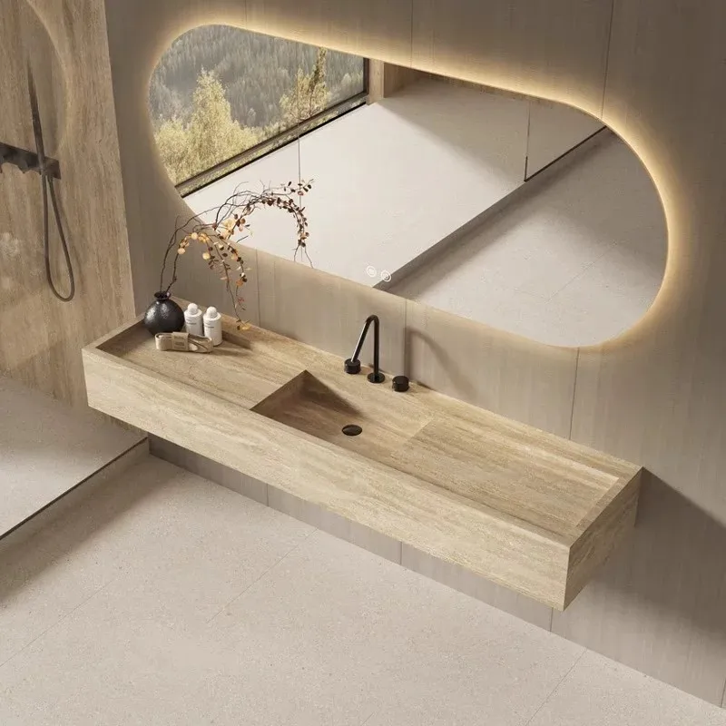 Modern Wholesale Price Home Decoration Customized Wooden Shape Sintered Stone Rectangular Bathroom Vanity