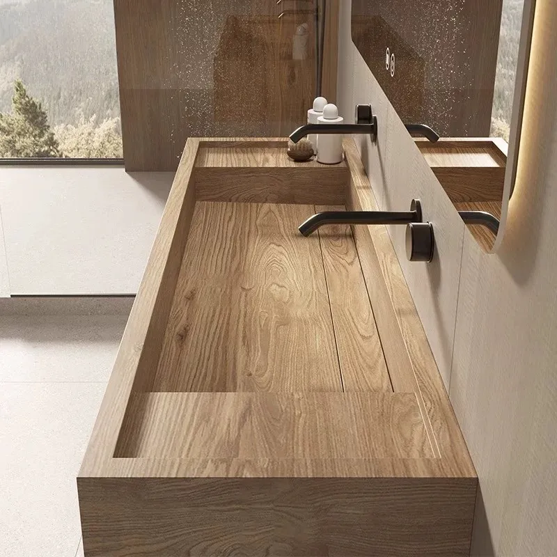 Modern Wholesale Price Home Decoration Customized Wooden Shape Sintered Stone Rectangular Bathroom Vanity