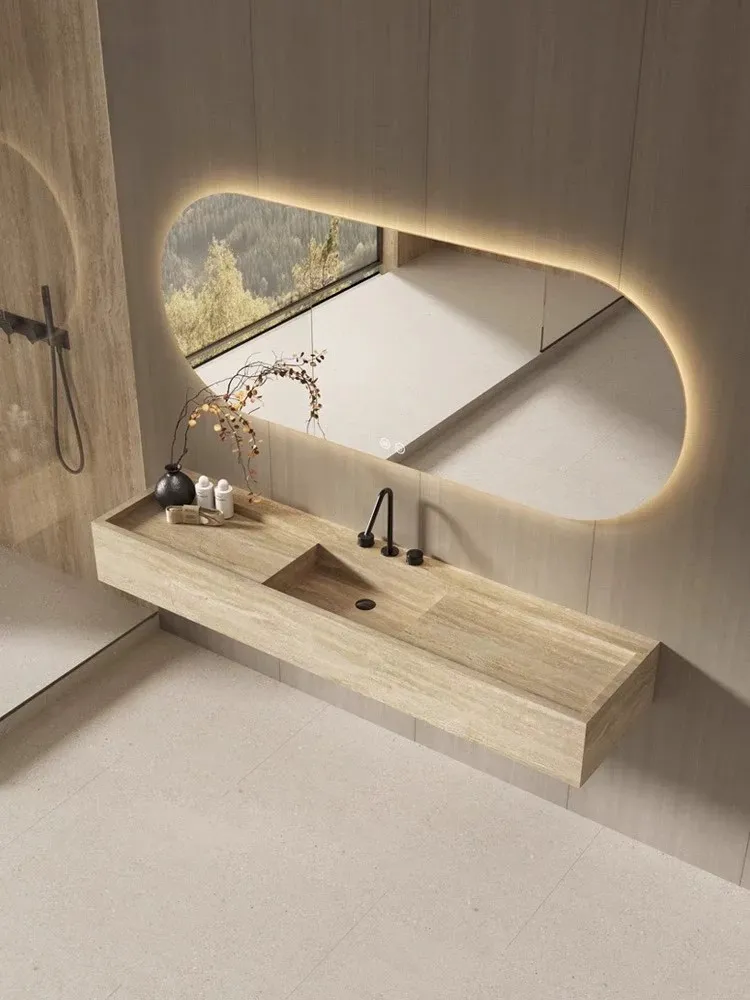 Modern Wholesale Price Home Decoration Customized Wooden Shape Sintered Stone Rectangular Bathroom Vanity