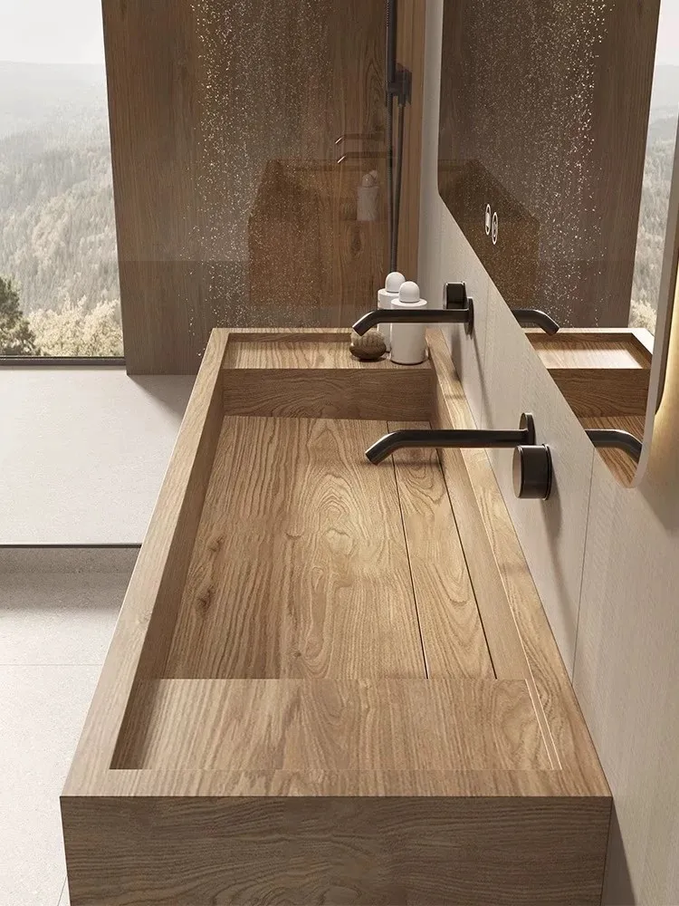 Modern Wholesale Price Home Decoration Customized Wooden Shape Sintered Stone Rectangular Bathroom Vanity