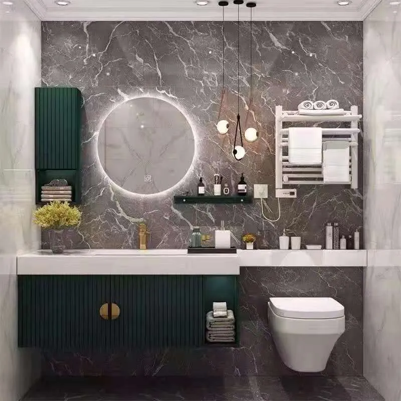 Hangzhou Factory High Quality Triple Sink Basin Wall Modern Melamine Board Wooden Hotel Decoration Bathroom Furniture Smart PVC Vanity Cabinet