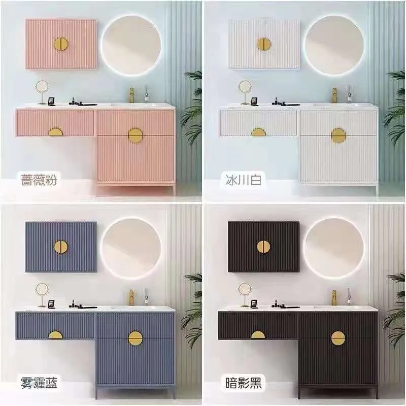 Hangzhou Factory High Quality Triple Sink Basin Wall Modern Melamine Board Wooden Hotel Decoration Bathroom Furniture Smart PVC Vanity Cabinet