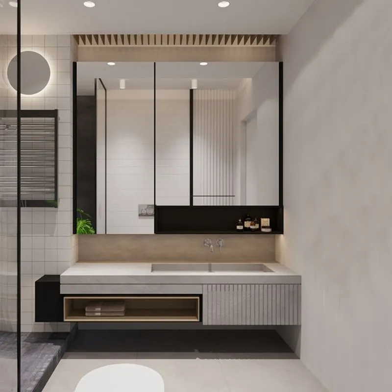 Wall Mounted Stone Vanity Single Sink for Hotel Bathroom