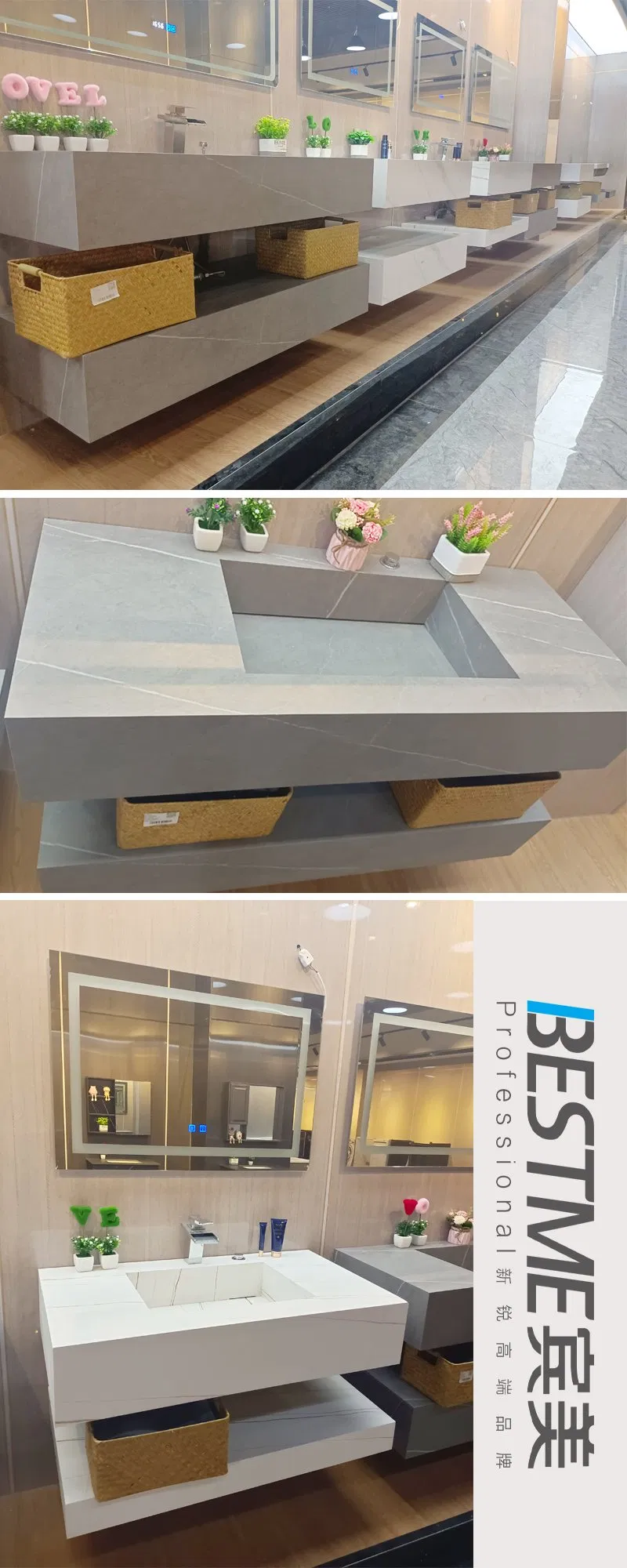 Guangdong Fatctoy ODM LED Smart Mirror Customized Size Sinterstone Basin Bathroom Vanity Cabinet (BY-X8005)