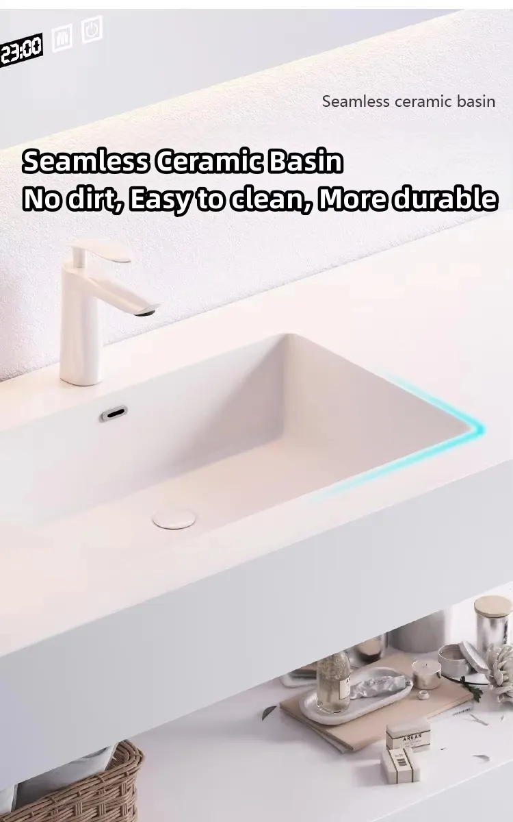 Marble Bathroom Vanity Wash Basin Cabinets with Elegant Mirror for Your Modern Bath Space