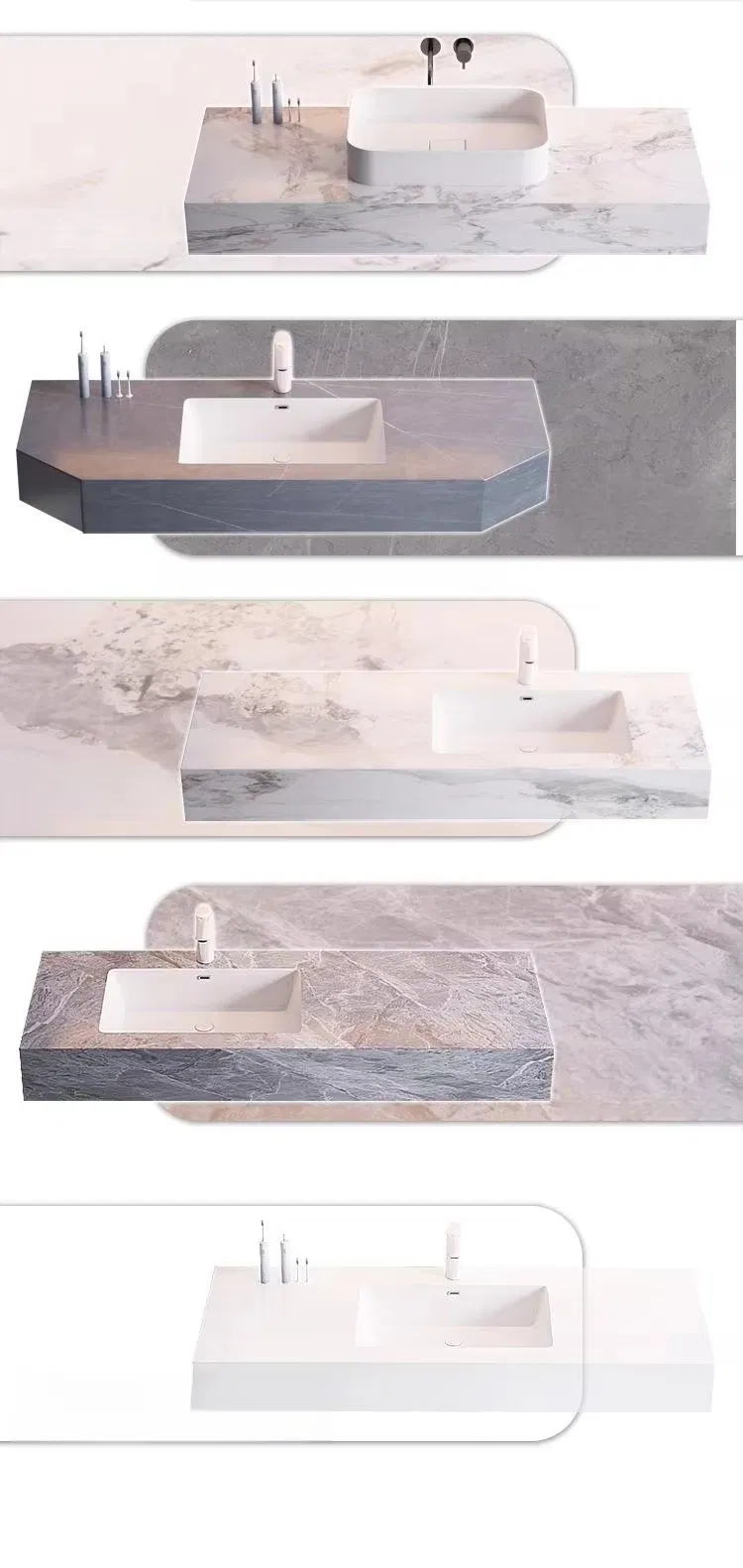 Marble Bathroom Vanity Wash Basin Cabinets with Elegant Mirror for Your Modern Bath Space
