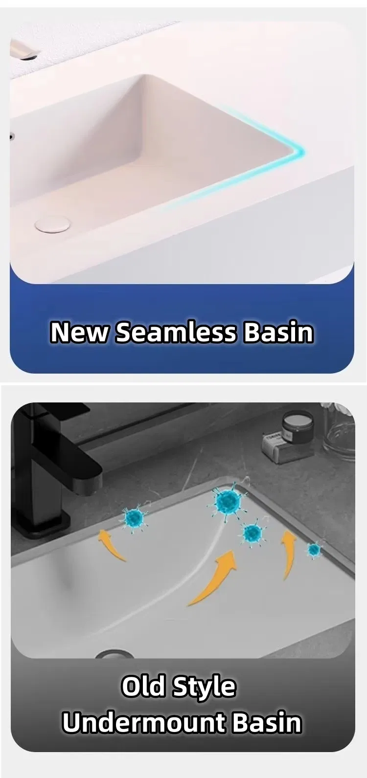 Marble Bathroom Vanity Wash Basin Cabinets with Elegant Mirror for Your Modern Bath Space