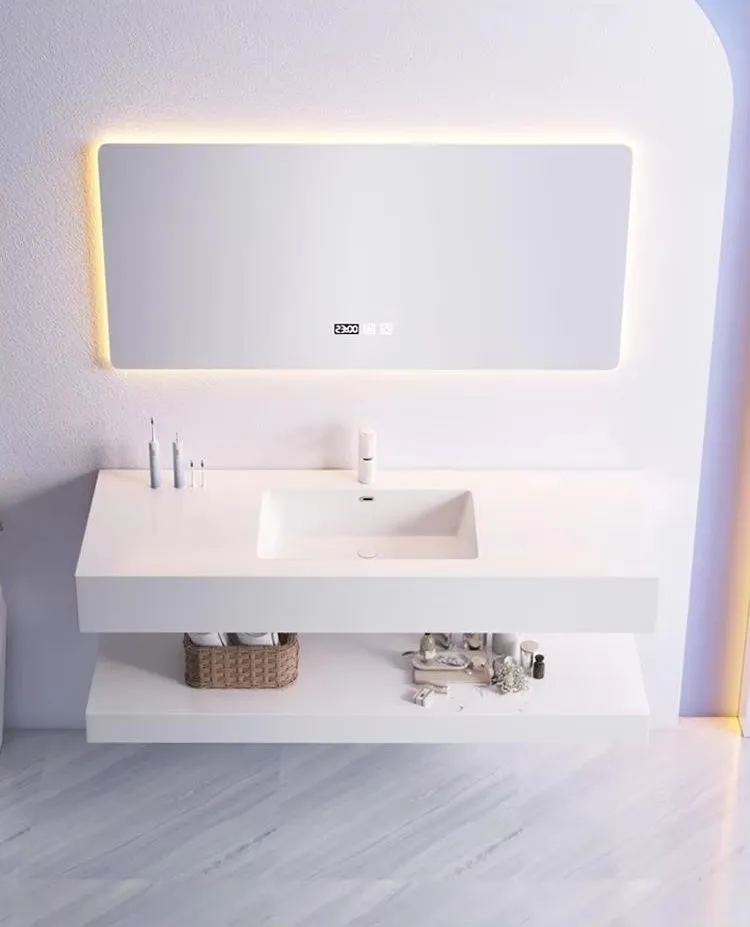 Marble Bathroom Vanity Wash Basin Cabinets with Elegant Mirror for Your Modern Bath Space
