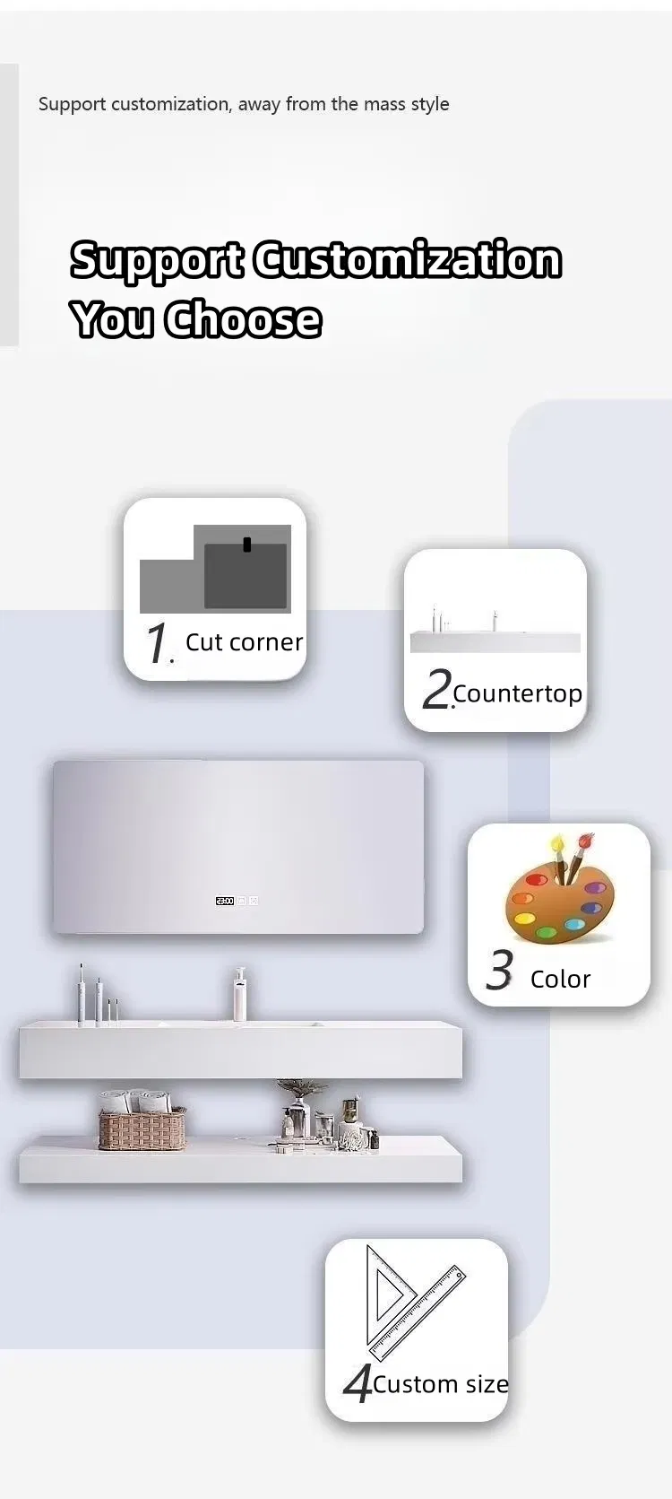 Marble Bathroom Vanity Wash Basin Cabinets with Elegant Mirror for Your Modern Bath Space