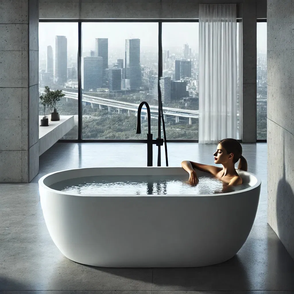 Interior Decoration European Modern Oval Smooth Freestanding Pure Acrylic Stone SPA Bathroom Bathtub Hot Tub for Family