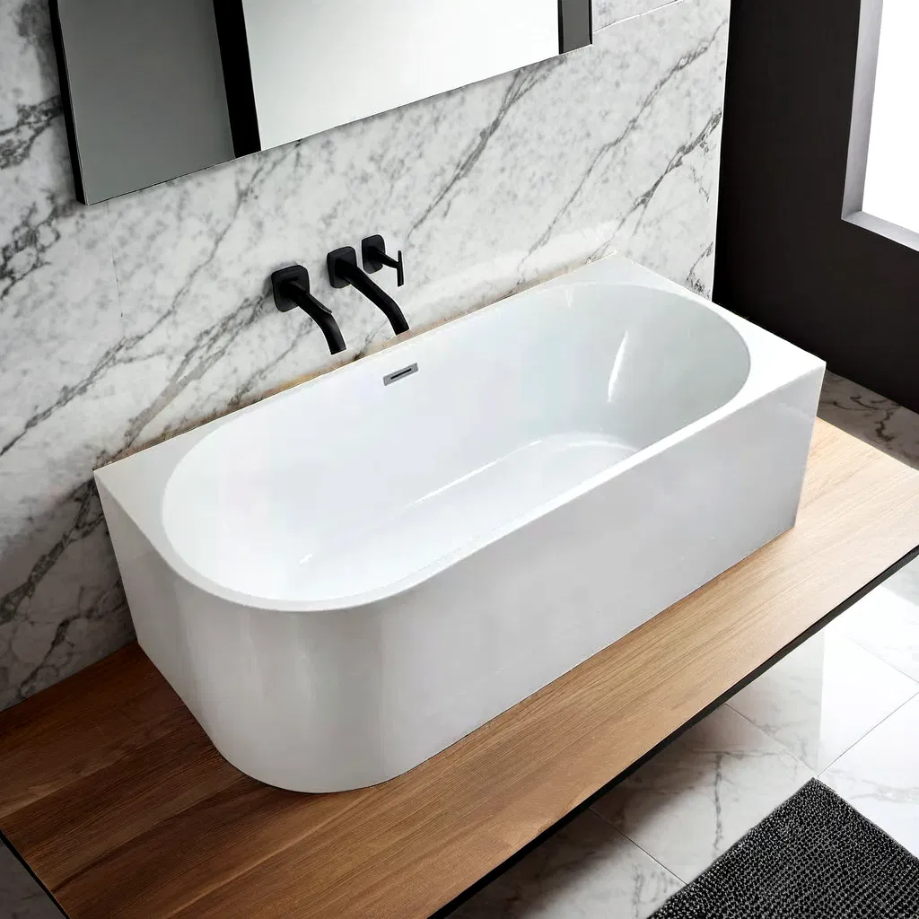 Interior Decoration European Modern Oval Smooth Freestanding Pure Acrylic Stone SPA Bathroom Bathtub Hot Tub for Family