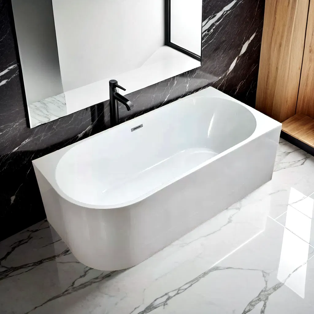 Interior Decoration European Modern Oval Smooth Freestanding Pure Acrylic Stone SPA Bathroom Bathtub Hot Tub for Family