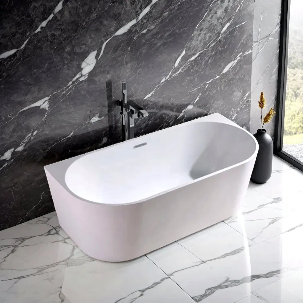 Interior Decoration European Modern Oval Smooth Freestanding Pure Acrylic Stone SPA Bathroom Bathtub Hot Tub for Family
