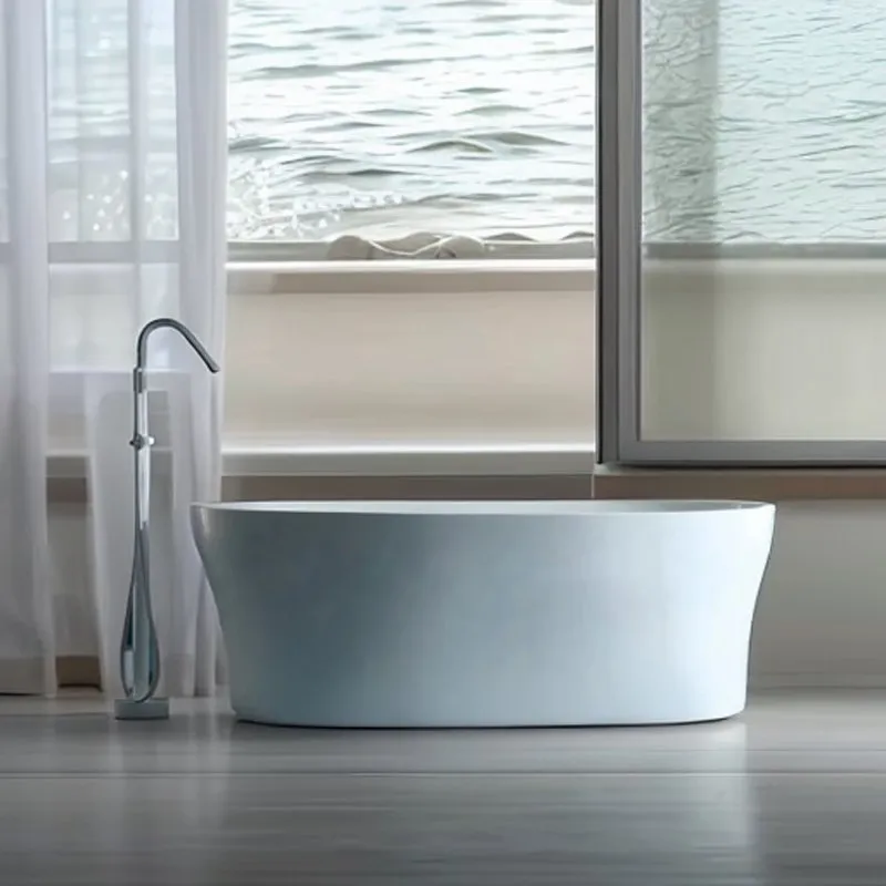Interior Decoration European Modern Oval Smooth Freestanding Pure Acrylic Stone SPA Bathroom Bathtub Hot Tub for Family