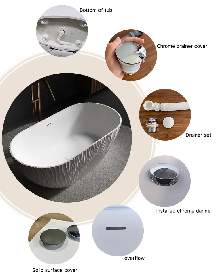 Factory OEM Solid Surface Bathroom Soaking Bathtub Artificial Stone SPA Resin Freestanding Matte White Bath Tub