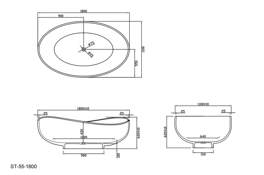 Factory OEM Solid Surface Bathroom Soaking Bathtub Artificial Stone SPA Resin Freestanding Matte White Bath Tub