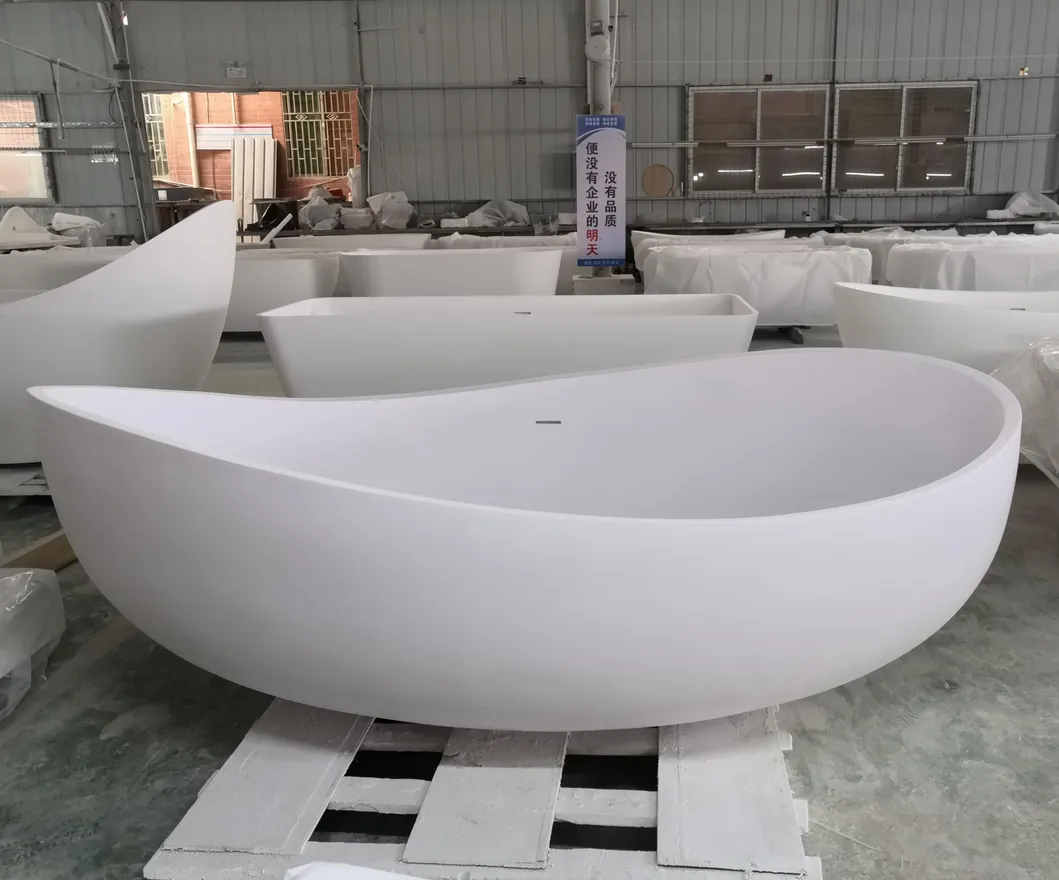 Factory OEM Solid Surface Bathroom Soaking Bathtub Artificial Stone SPA Resin Freestanding Matte White Bath Tub