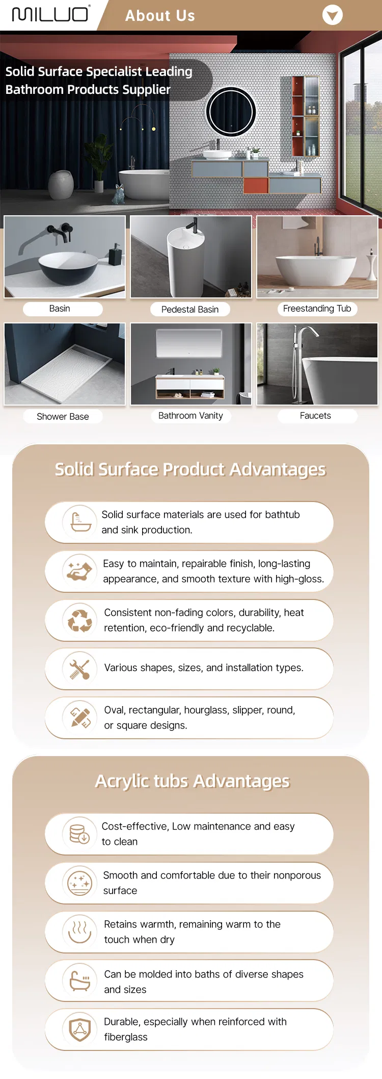 Factory OEM Solid Surface Bathroom Soaking Bathtub Artificial Stone SPA Resin Freestanding Matte White Bath Tub