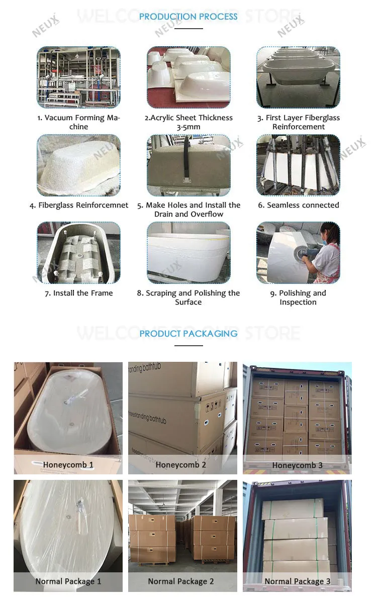 Modern Hotel Luxury Soaking White Freestanding Tub Acrylic Stand-Alone Bathtub