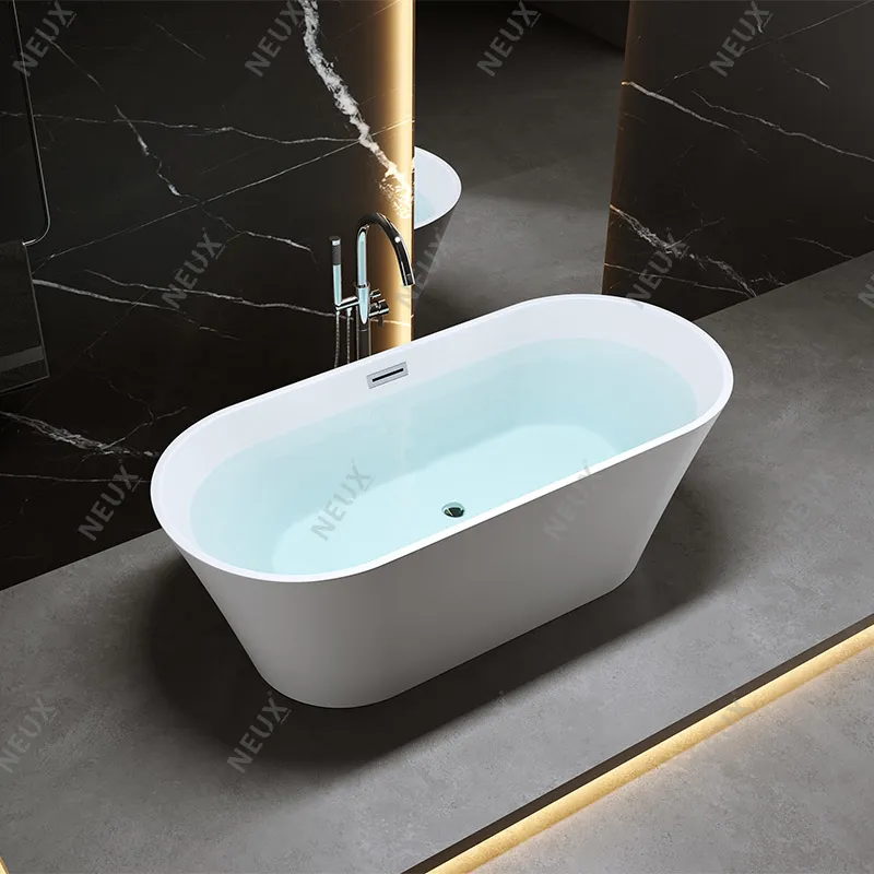 Modern Hotel Luxury Soaking White Freestanding Tub Acrylic Stand-Alone Bathtub